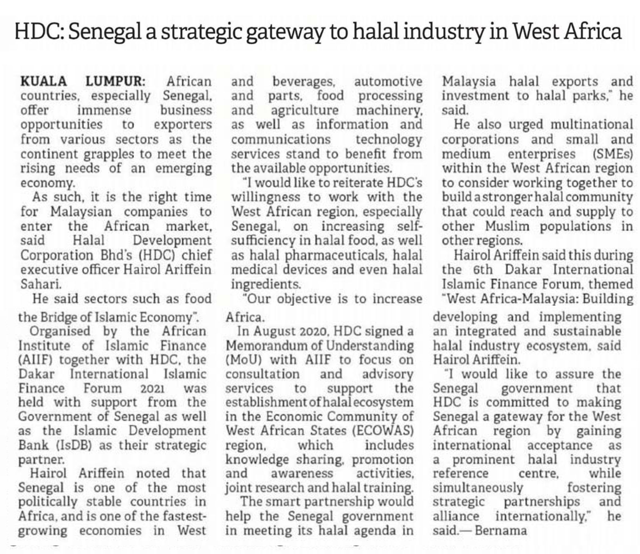 HDC: Senegal a strategic gateway to halal industry in West Africa ...